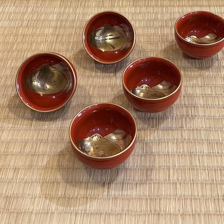 輪島塗貝合之図蒔絵ぐい呑　5客