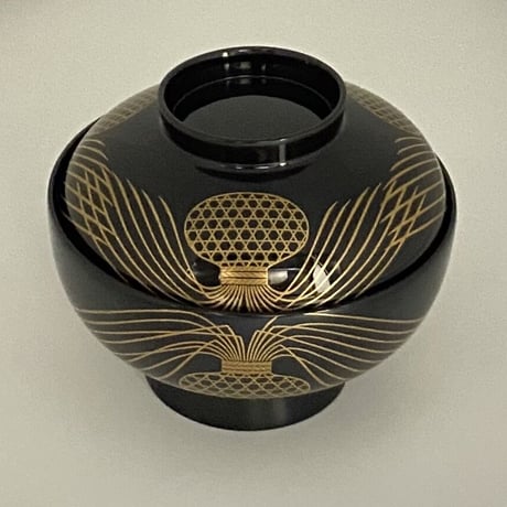 慶塚漆器工房　ひげ籠蒔絵黒蝋色煮物碗　10客