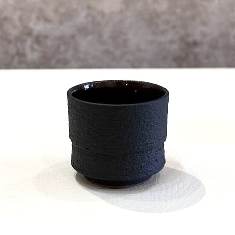 柴田窯 柴田恭久　黒鉄錆肌片身替竹節酒器 酒杯2客