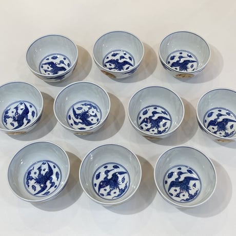 琴浦窯　和田桐山　染付金襴汲出盌　10客組