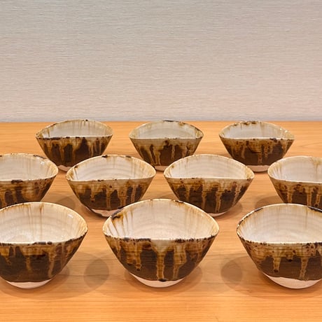 亀井味楽　高取焼編笠向付　10客組