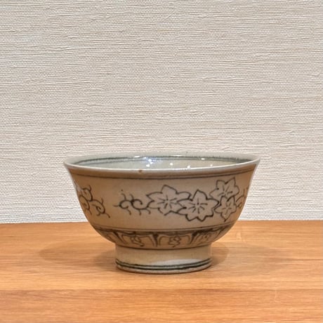 膳所焼　安南写紅葉文茶碗