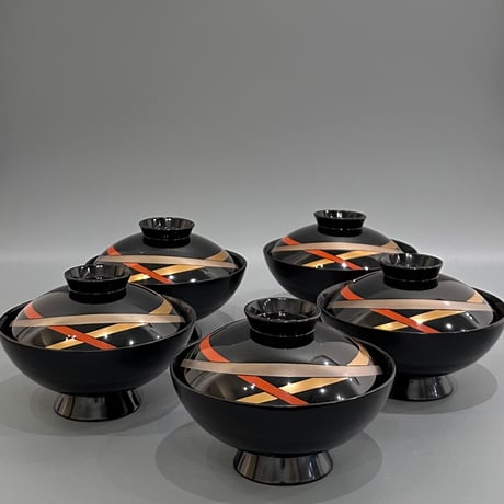 輪島塗三色蒔絵吸物椀 5客組　②