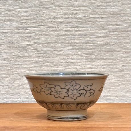 膳所焼　安南写紅葉文茶碗