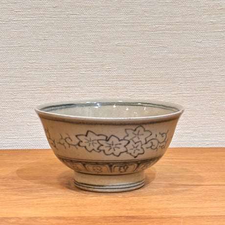 膳所焼　安南写紅葉文茶碗