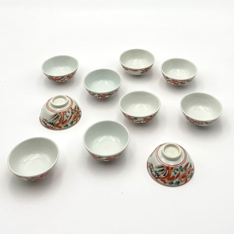 永楽即全　呉須赤絵菊竹酒盃　10客組