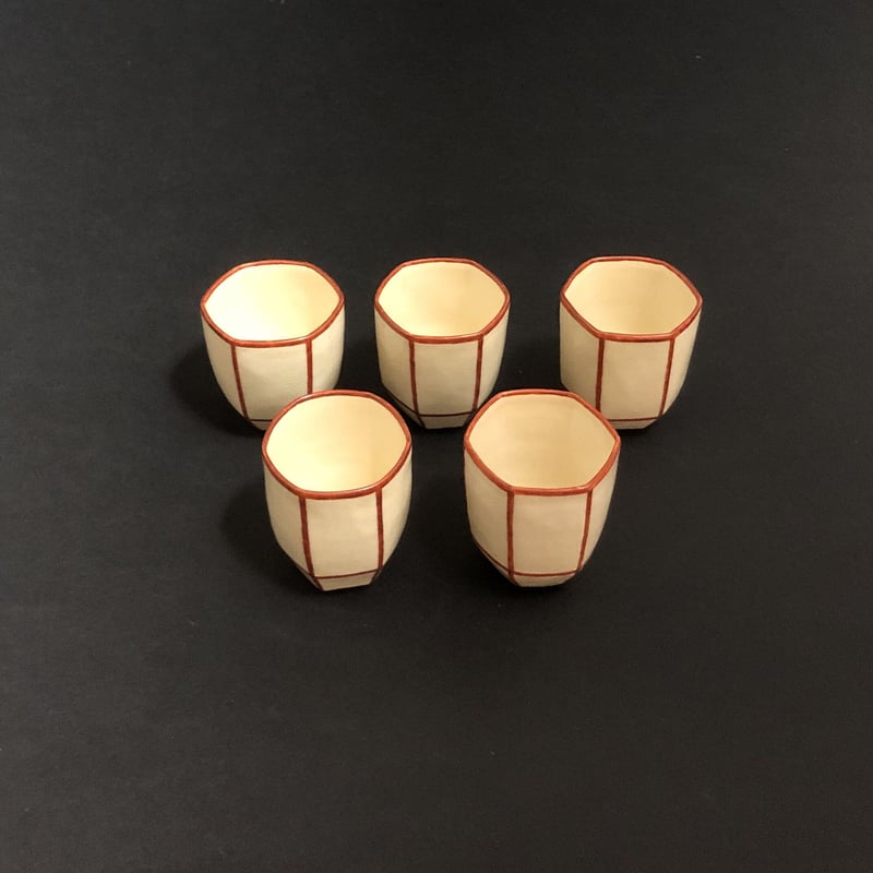 水間焼伏原窯 赤絵ぼんぼり猪口 5客 (新品) | とみや