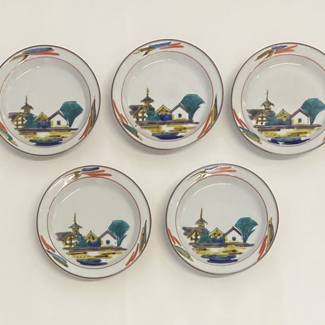 北出不二雄　色絵古都小皿　5客