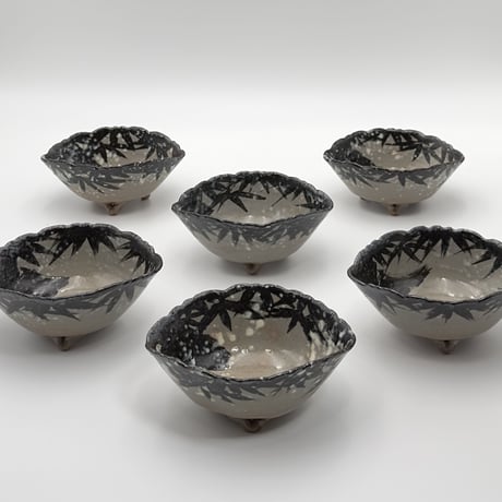紀州焼葵窯　雪笹向付　6客組