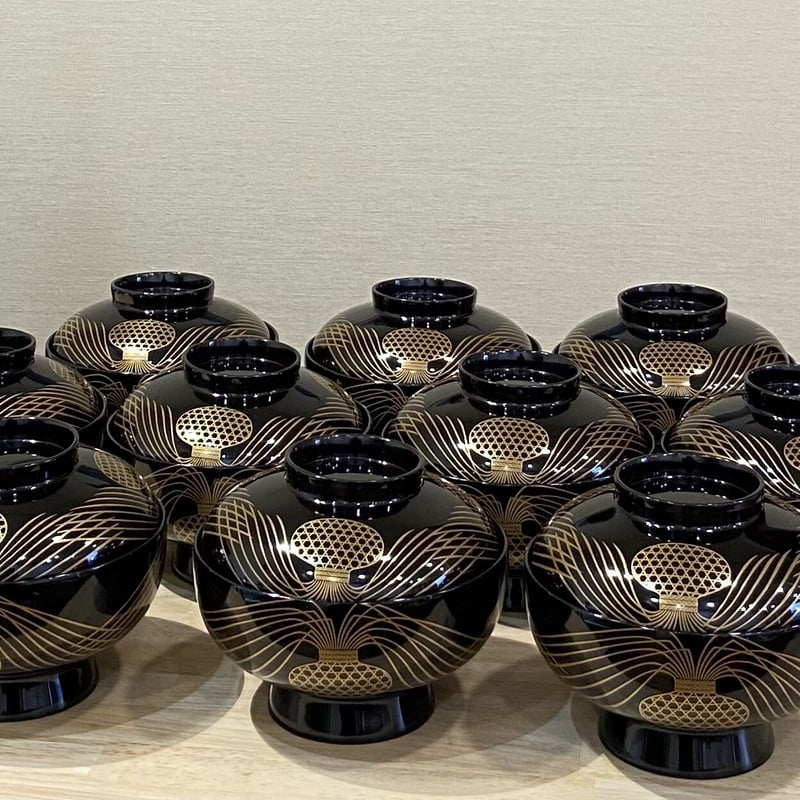 慶塚漆器工房 ひげ籠蒔絵黒蝋色煮物碗 10客 | とみや 慶塚漆器工房 ひげ籠蒔絵黒蝋色煮物碗 10客 | とみや