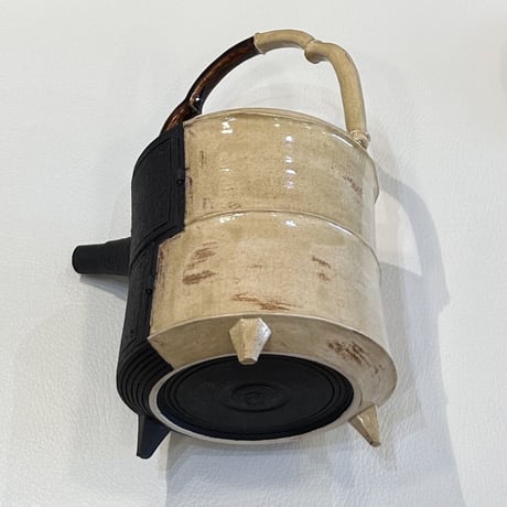 柴田窯 柴田恭久　黒鉄錆肌片身替竹節酒器 酒杯2客