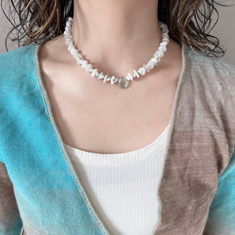 stone necklace-moon stone × fluorite
