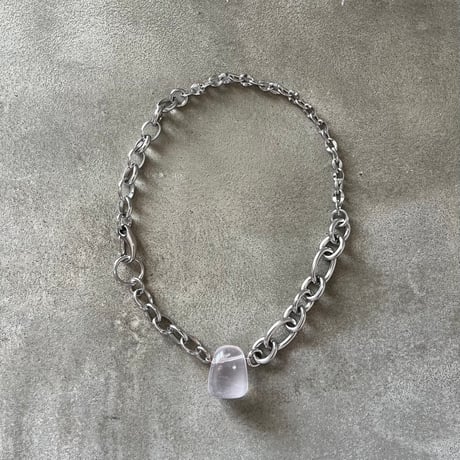 《再販》big stone necklace-rose quartz-