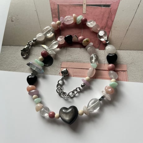 stone necklace-heart obsidian-
