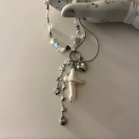 pearl cross charm necklace