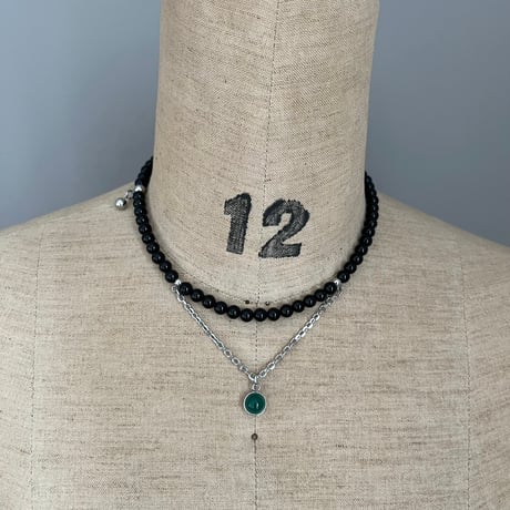 stone necklace-black onyx × green onyx