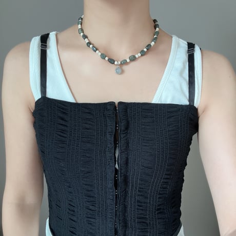 stone necklace ✩*ೃ.⋆（green garnet/fossil/agate）