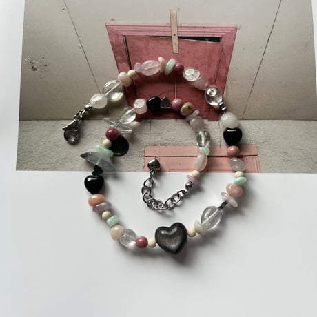 stone necklace-heart obsidian-