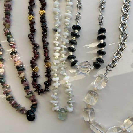 stone necklace-tourmaline × black onyx