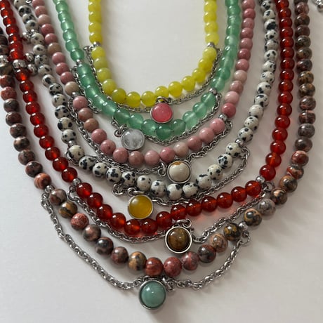《再販》stone necklace-rhodonite × picture jasper