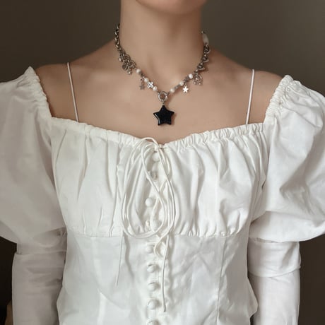 twinkle star necklace Ⳋᥱ͜𓏼✚̣̣̣♡-blue gold stone-