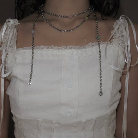 super long stone necklace-pale color-