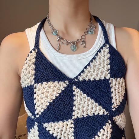 glass heart charm necklace-light blue-