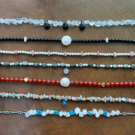 stone necklace ࿔‧ ֶָ֢˚˖𐦍（unakite/aquamarine/lapis lazuli）