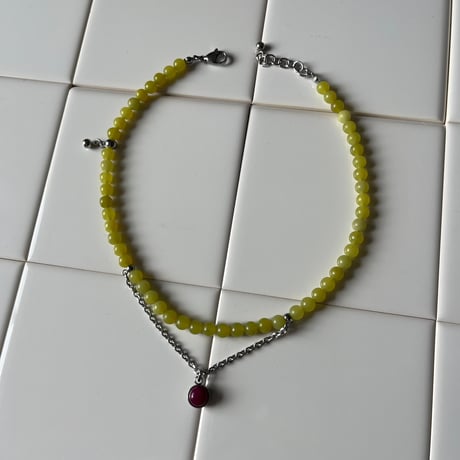 stone necklace-olive jade × agate
