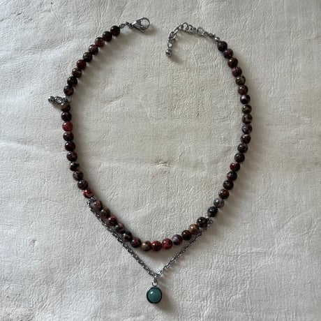 《再販》stone necklace-leopard skin jasper × green aventurine