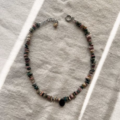 stone necklace-tourmaline × black onyx