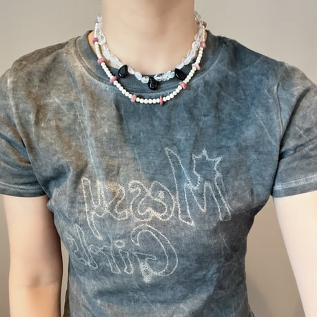 stone necklace *๑⭐︎՞（quartz/black onyx）