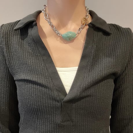 《再販》big stone necklace-amazonite-