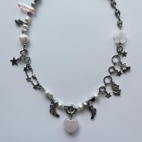 angel heart necklace*.❤︎₊ ⊹-rose quartz-