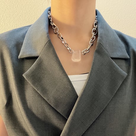 《再販》big stone necklace-rose quartz-