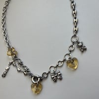 glass heart charm necklace-honey yellow-