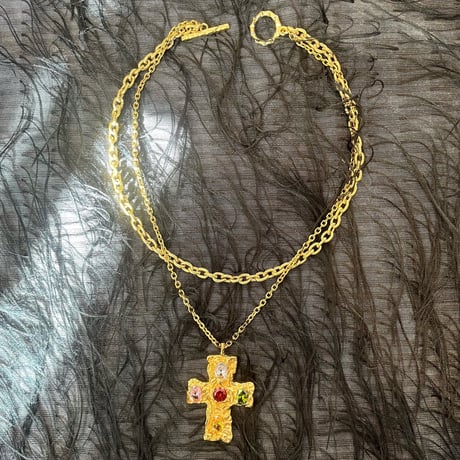 cross bijou necklace-gold-
