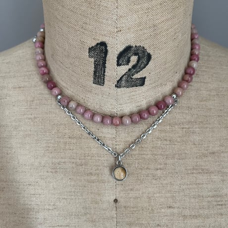 《再販》stone necklace-rhodonite × picture jasper
