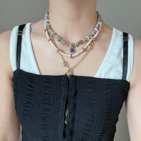 stone necklace ࿔‧ ֶָ֢˚˖𐦍（unakite/aquamarine/lapis lazuli）