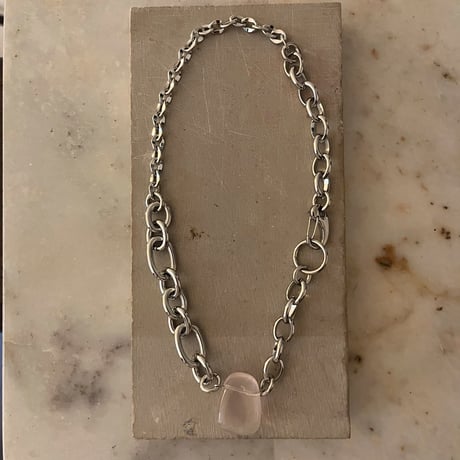 《再販》big stone necklace-rose quartz-