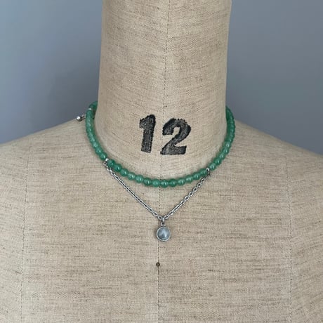 《再販》stone necklace-green aventurine×quartz