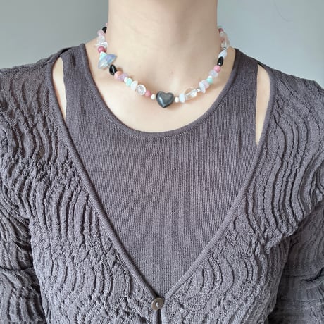 stone necklace-heart obsidian-