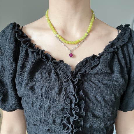 stone necklace-olive jade × agate