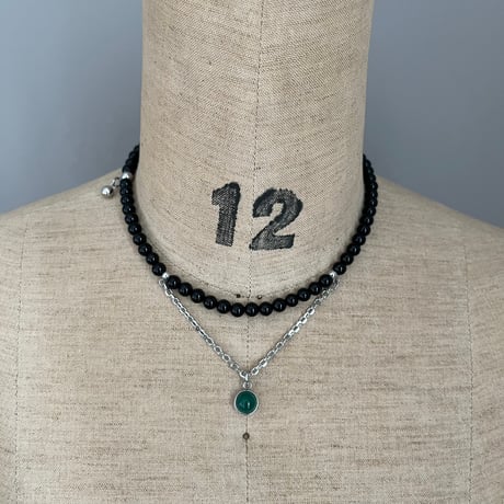 stone necklace-black onyx × green onyx