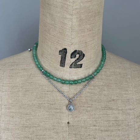 《再販》stone necklace-green aventurine×quartz