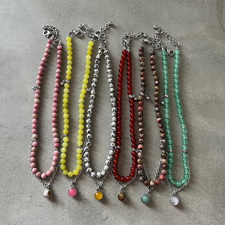 《再販》stone necklace-green aventurine×quartz