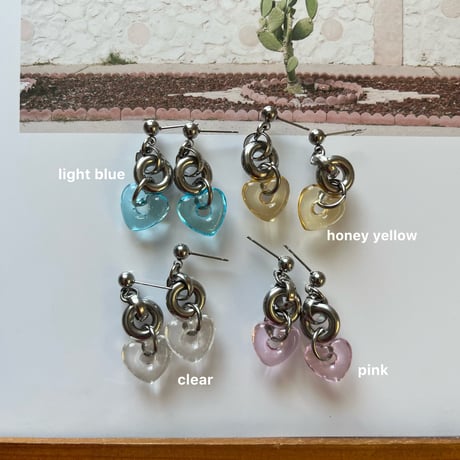 glass heart pierce（light blue/honey yellow/clear/pink）
