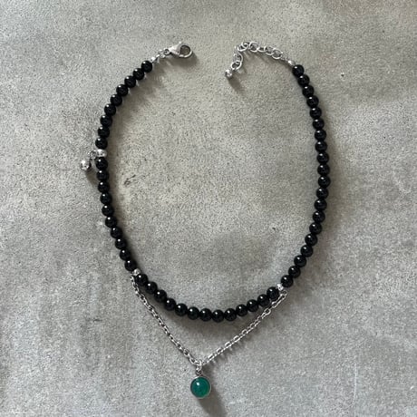 stone necklace-black onyx × green onyx