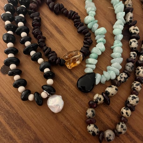 stone necklace-fossil、tiger eye、pearl-