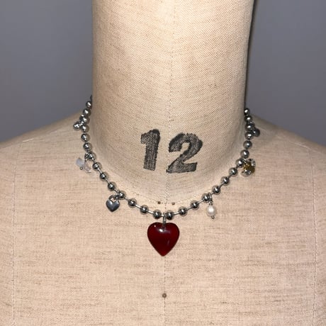 carnelian heart ball chain necklace₊‧°𐐪♡𐑂°‧₊